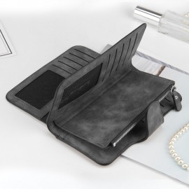 Men's Black Card Holder Long Leather Wallet 43
